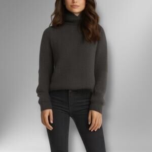 Jenni Kayne Size XS 100% Cashmere Turtleneck Sweater Gray Chunky Knit Minimalist